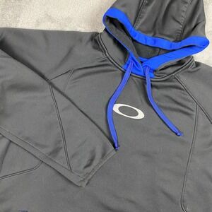 Vtg Oakley Mens Hoodie XL Black Blue Performance Fleece Pullover Y2K Logo